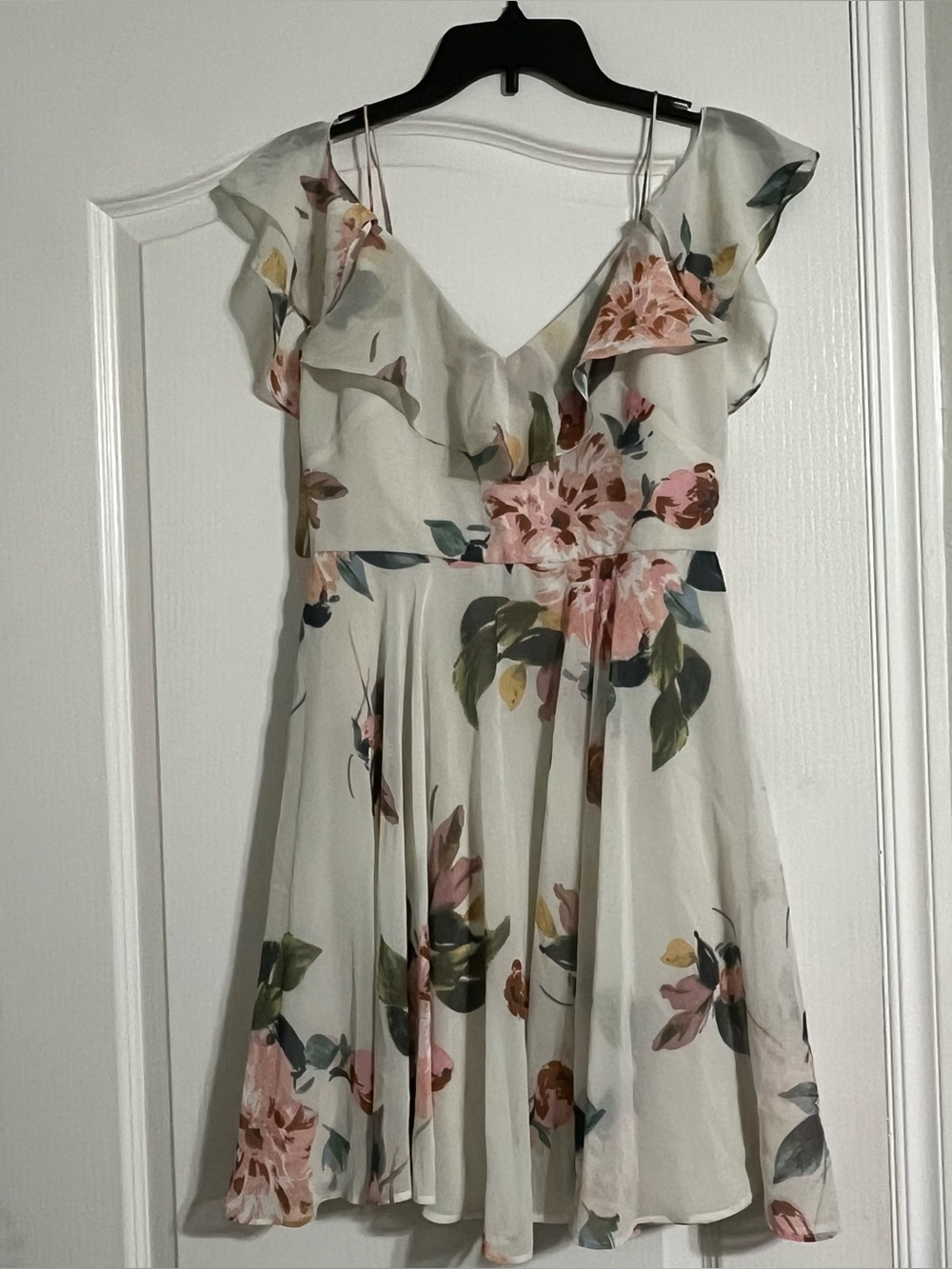 Jenny Yoo Cream Mini Dress with Pink Floral Accents